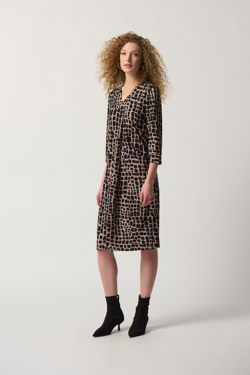 Geometric Print Wrap Dress - Black/latte