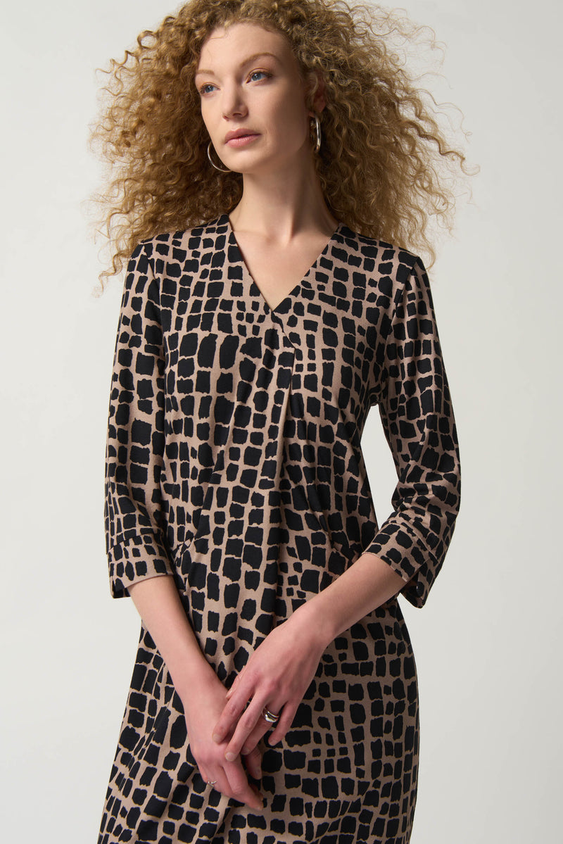 Geometric Print Wrap Dress - Black/latte