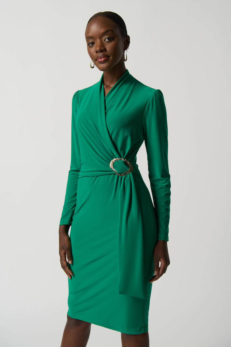 Wrap Front Belted Dress - Kelly Green