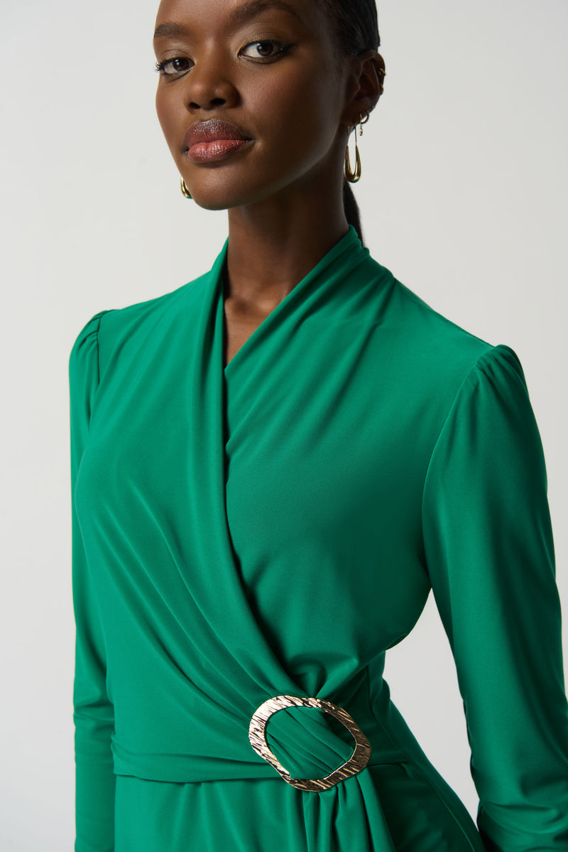 Wrap Front Belted Dress - Kelly Green