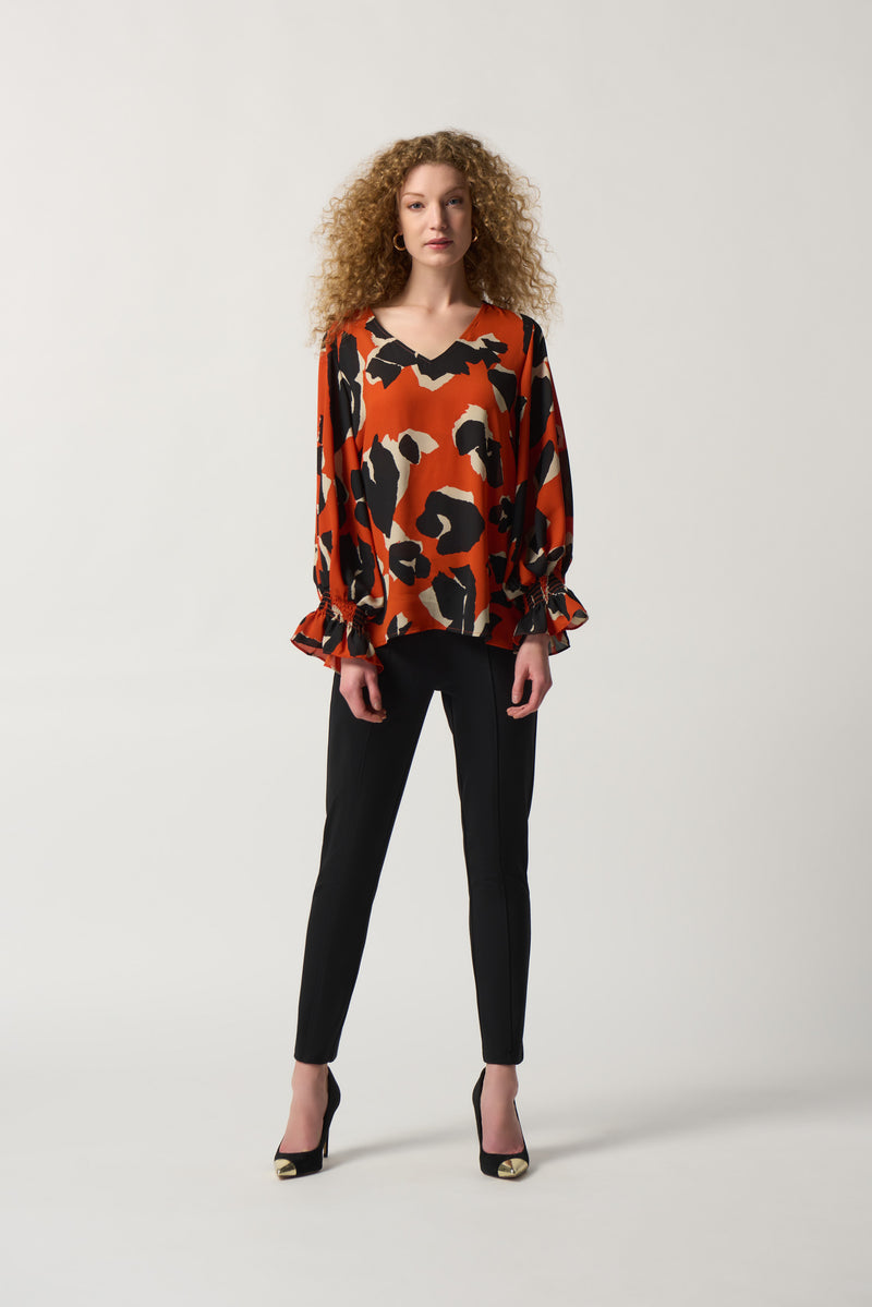 Animal Print Puff Slv Top - Tandoori/multi