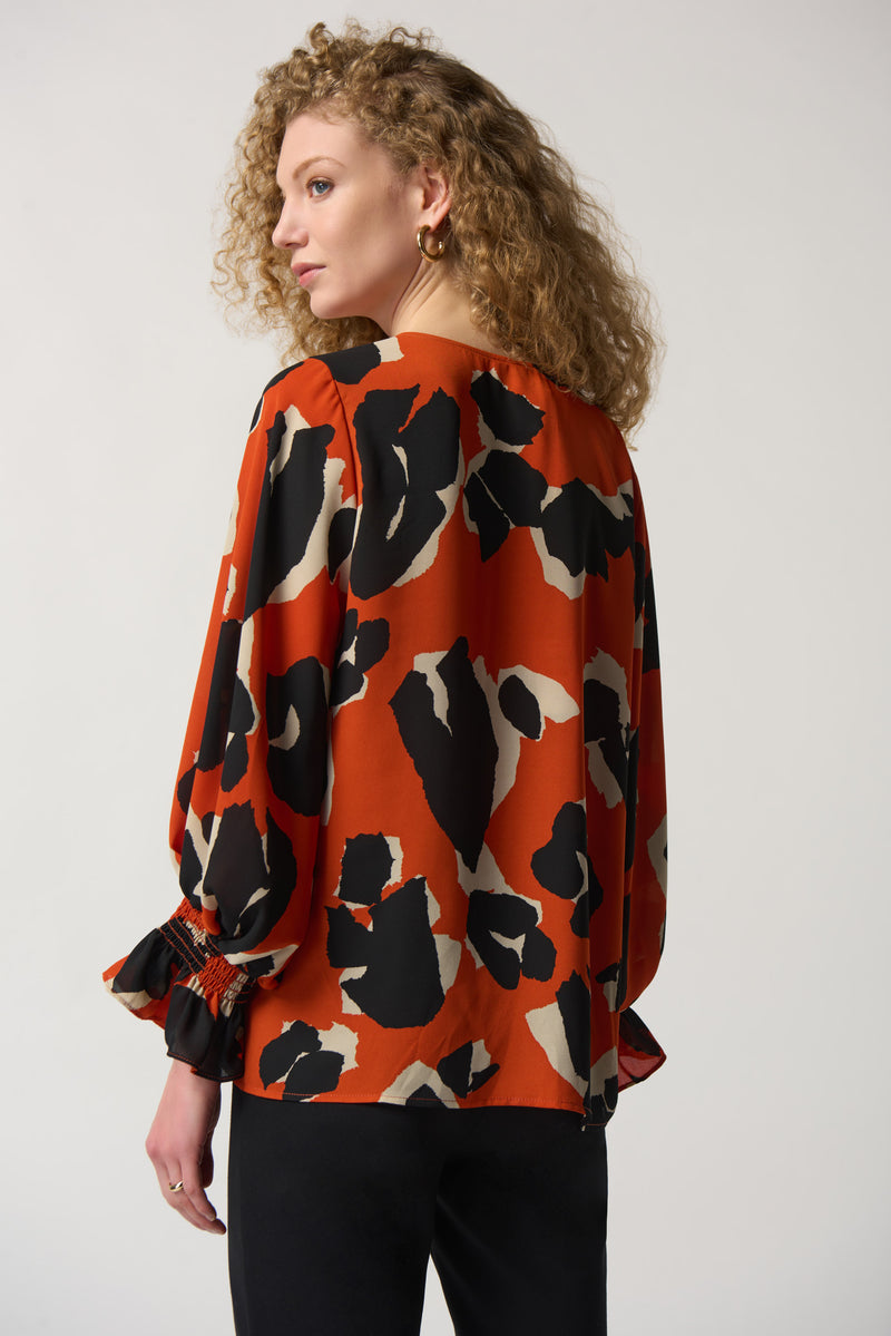 Animal Print Puff Slv Top - Tandoori/multi