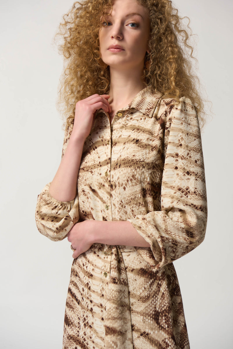 Snakeskin Print Dress - Beige/multi