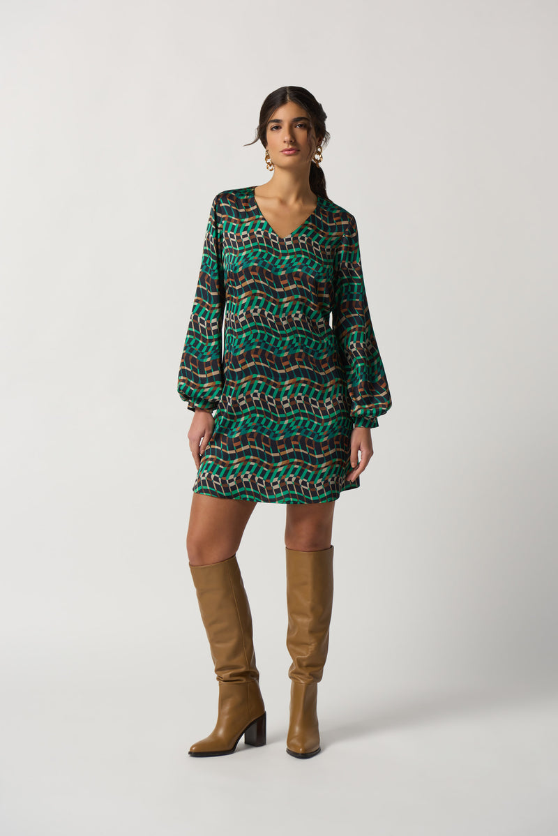 Geo Print Puff Sleeve Dress - Black/multi