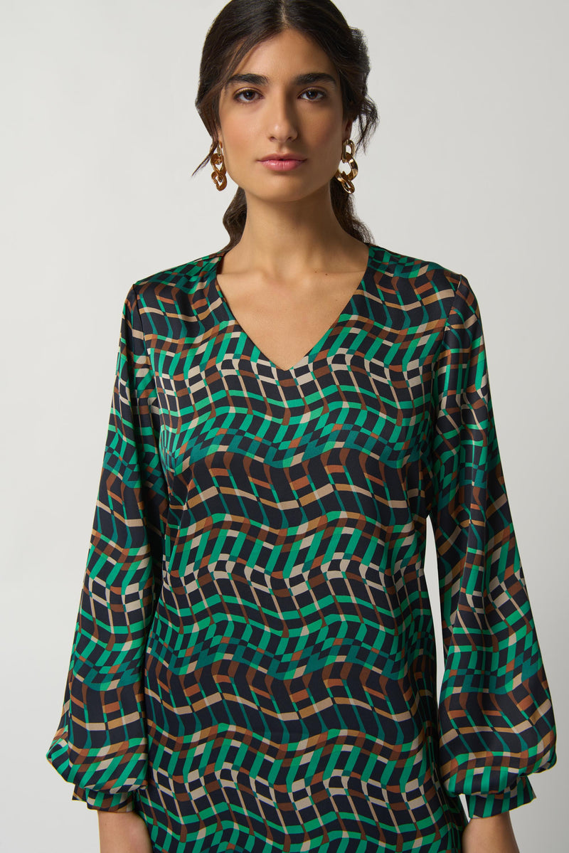 Geo Print Puff Sleeve Dress - Black/multi