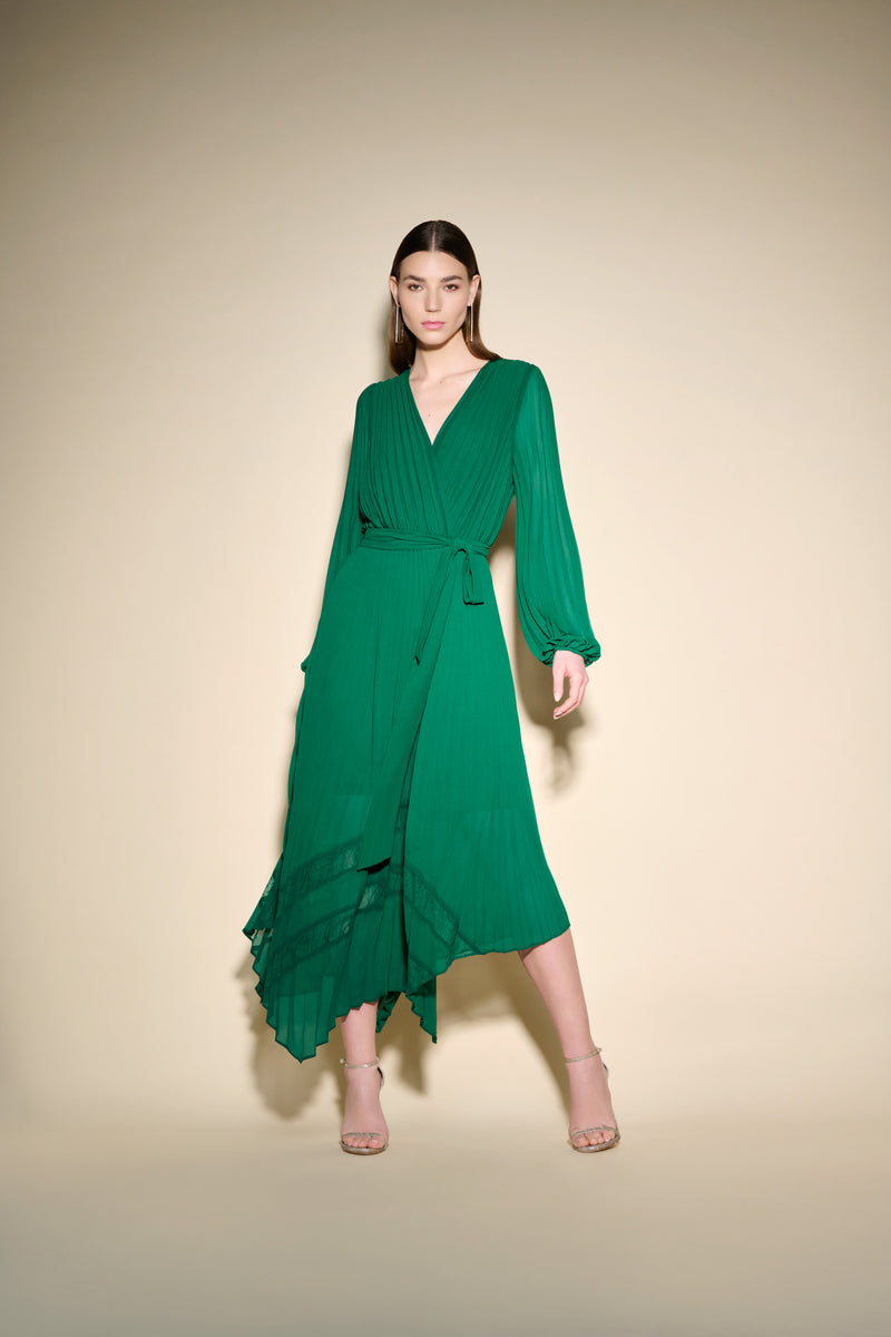 Pleated Chiffon Gown - True Emerald