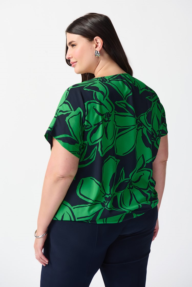 Floral Print Georgette Top - Midnight Blue/green