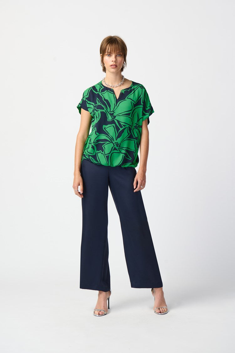 Floral Print Georgette Top - Midnight Blue/green