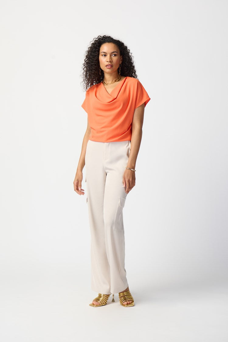 Woven Cowl Neck Top - Mandarin