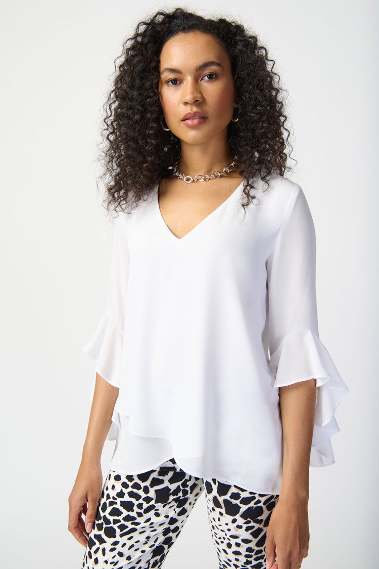 Ruffled Sleeves Georgette - Off White