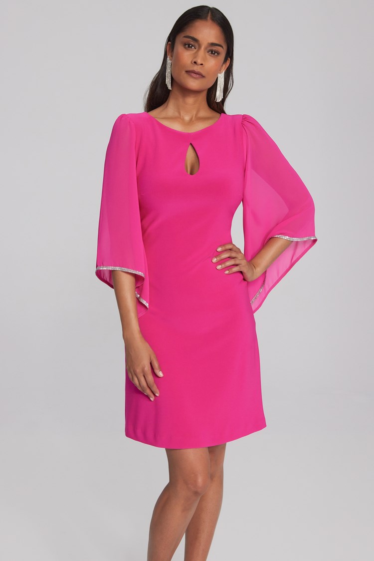 Chiffon Sleeves Dress - Shocking Pink