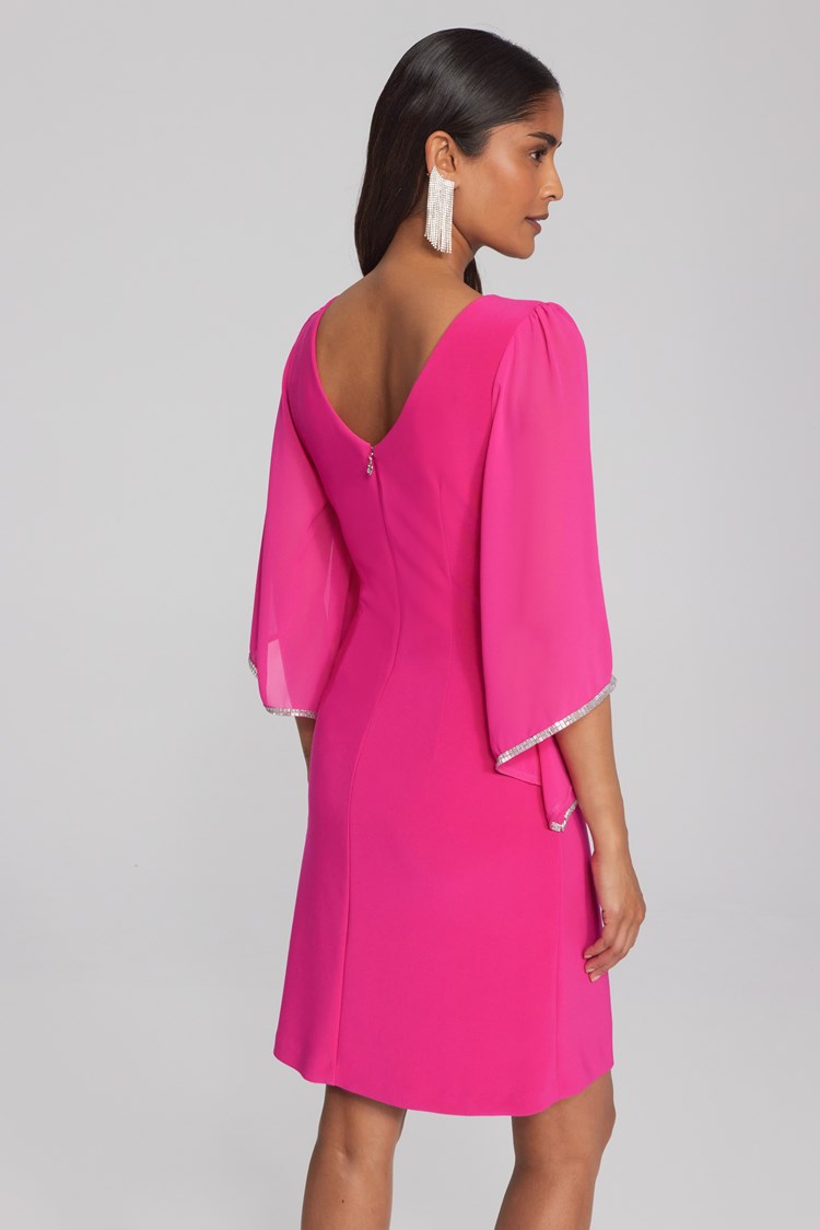 Chiffon Sleeves Dress - Shocking Pink