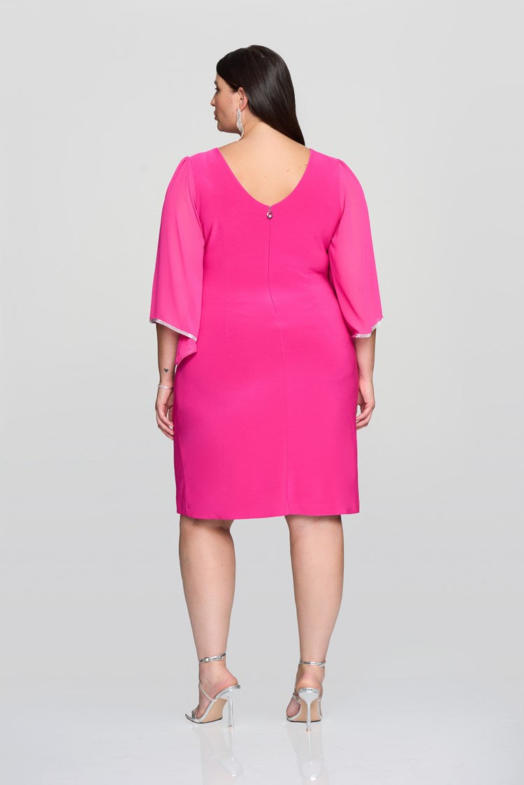 Chiffon Sleeves Dress - Shocking Pink