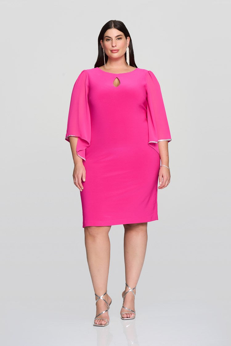 Chiffon Sleeves Dress - Shocking Pink