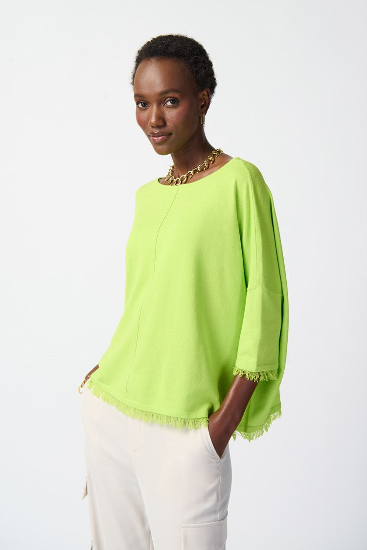 Fringe Soft Knit Poncho - Key Lime