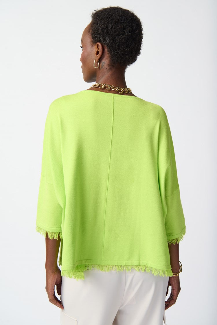 Fringe Soft Knit Poncho - Key Lime