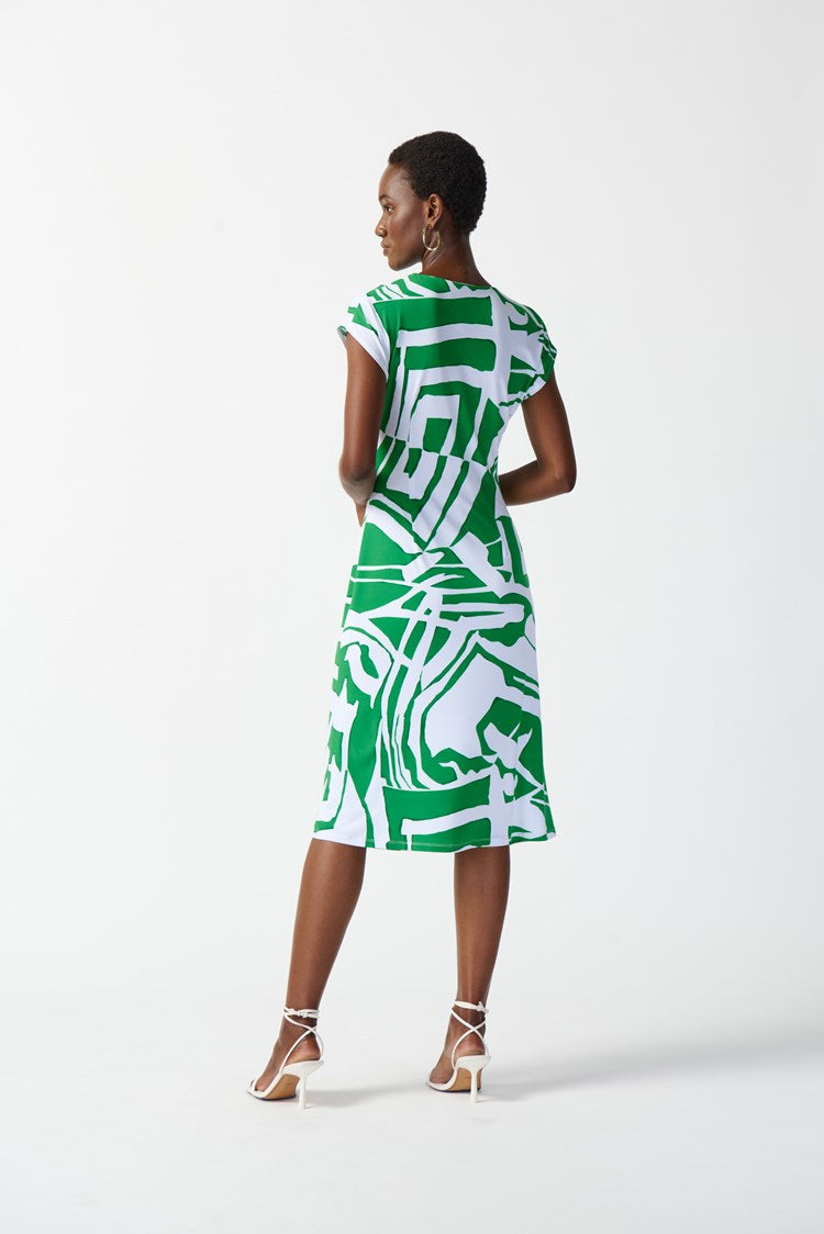 Abstract Print Wrap Dress - Green/vanilla