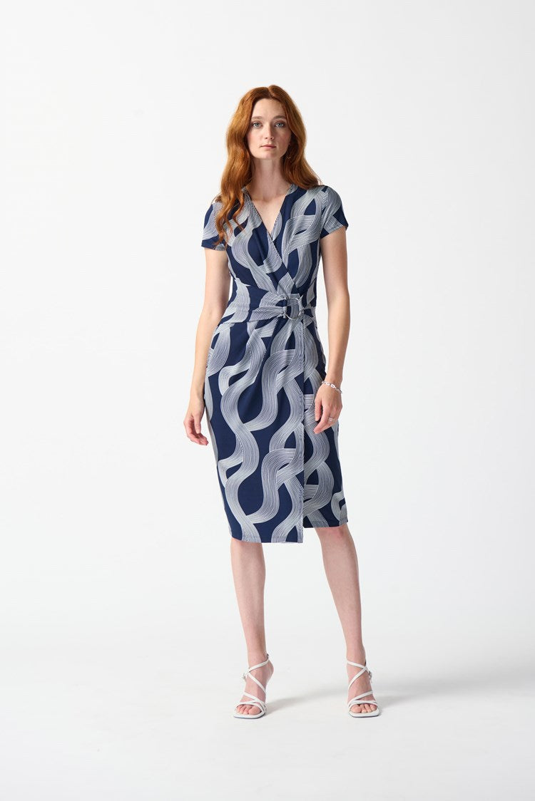 Abstract Print Wrap Dress - Midnight Blue/vanilla