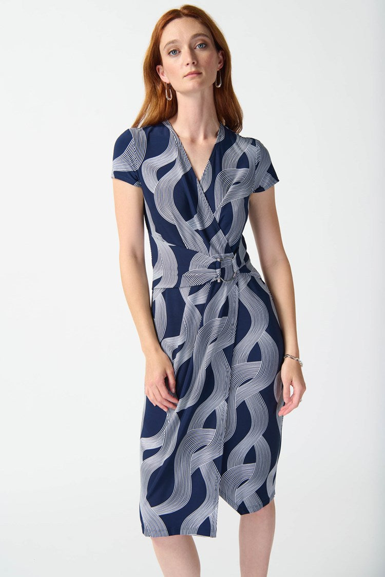 Abstract Print Wrap Dress - Midnight Blue/vanilla