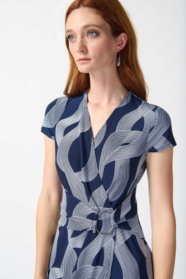 Abstract Print Wrap Dress - Midnight Blue/vanilla