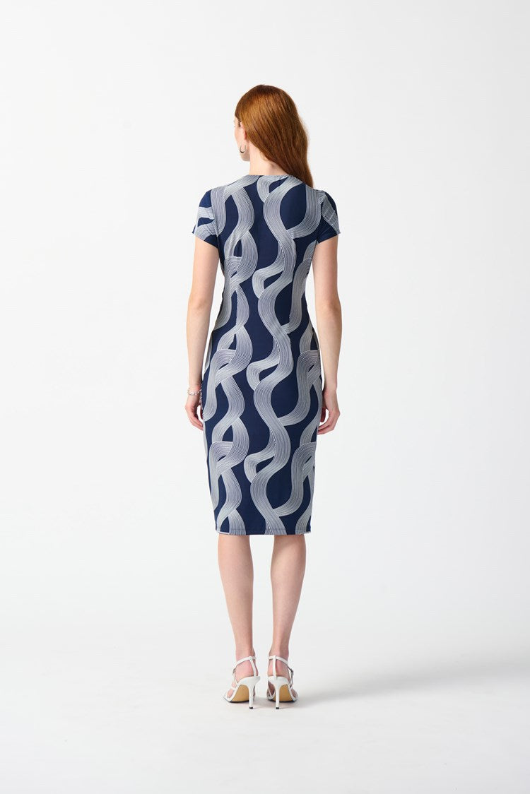 Abstract Print Wrap Dress - Midnight Blue/vanilla