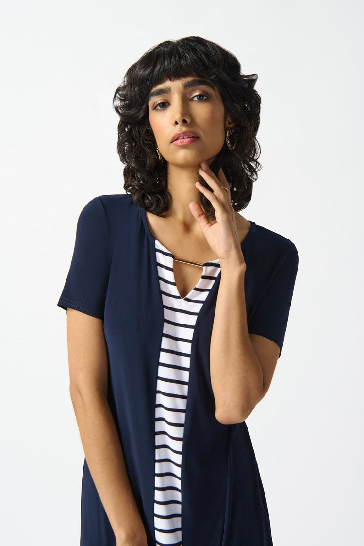 Stripe Combo Shift Dress - Midnight Blue/vanilla