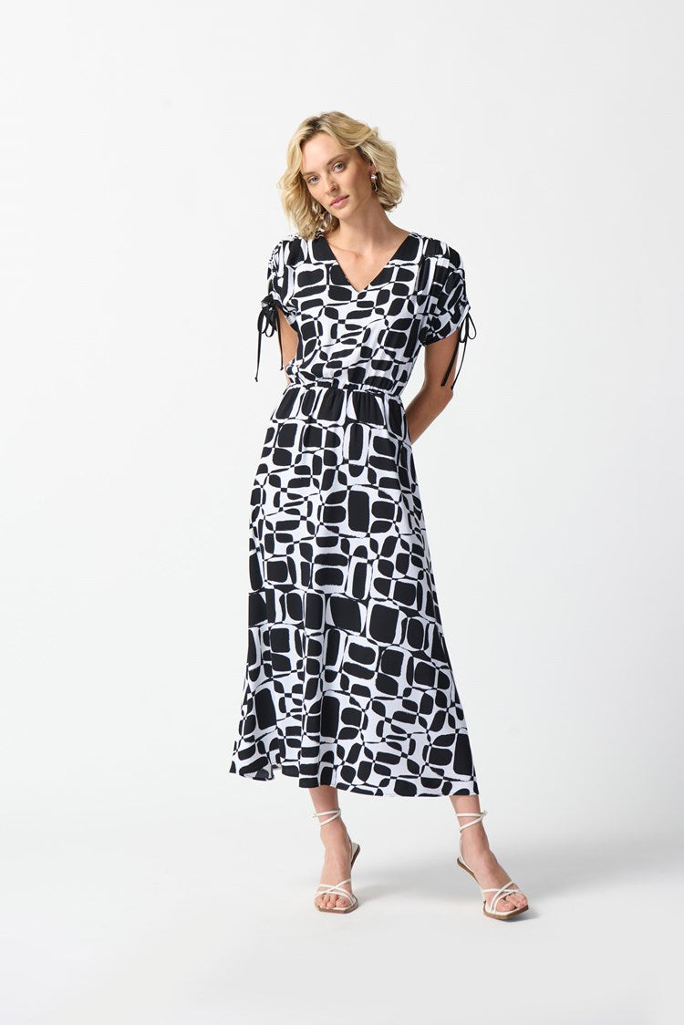 Geometric Print Dress - Vanilla/black