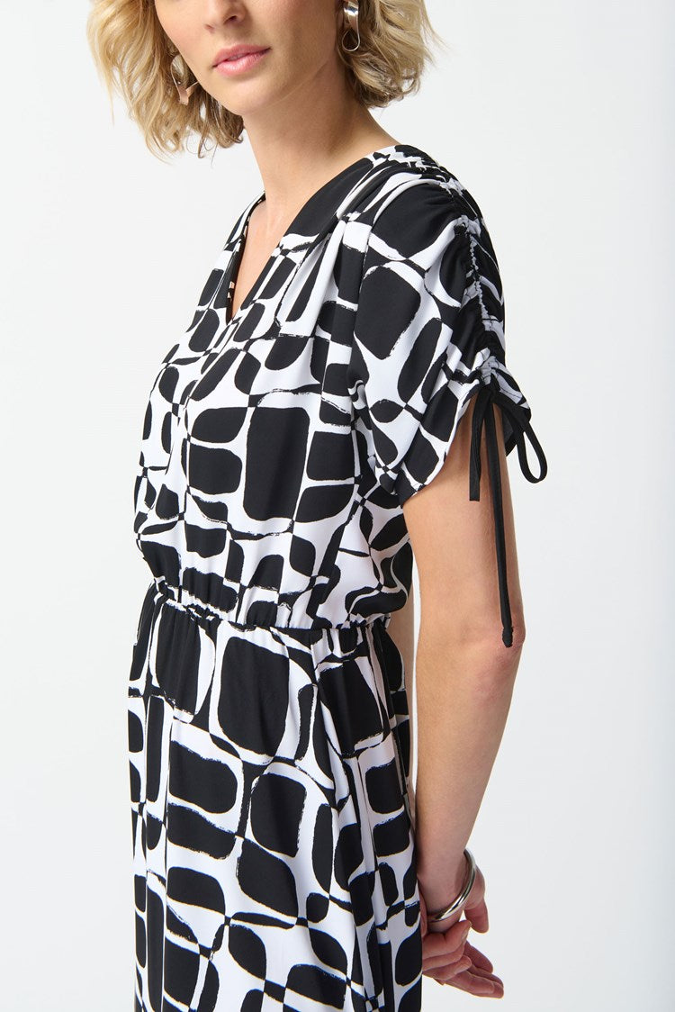 Geometric Print Dress - Vanilla/black