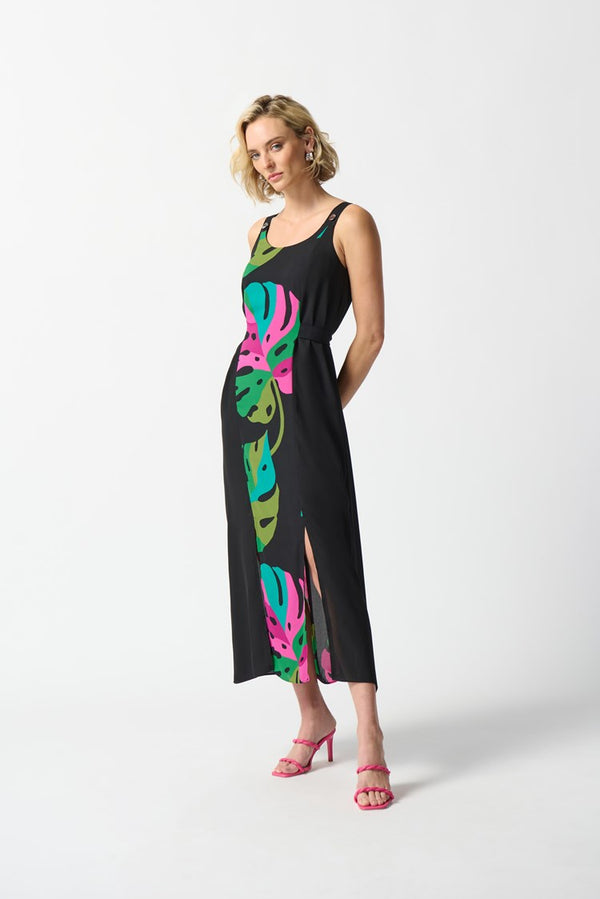 Tropical Print Dress - Black/multi