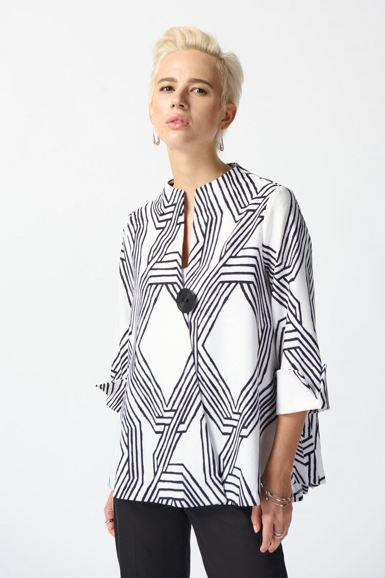 Geometric Print Jacket - Vanilla/black