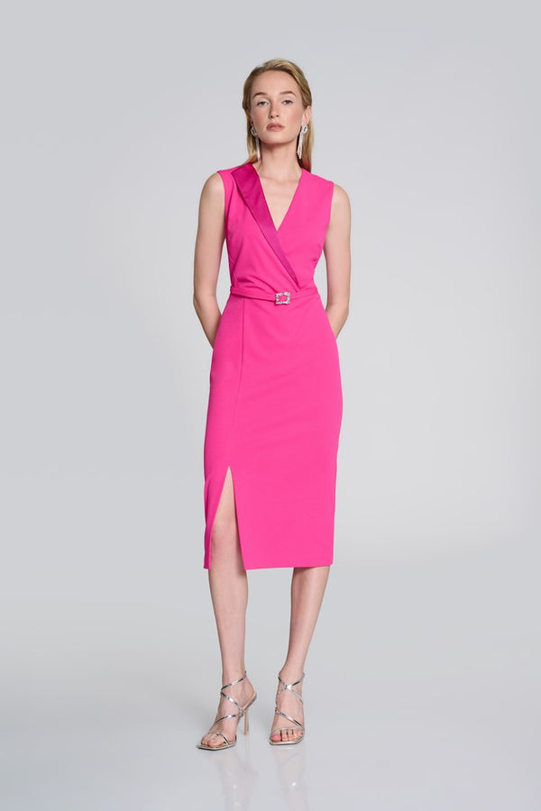 Scuba Crepe Belted Dress - Shocking Pink