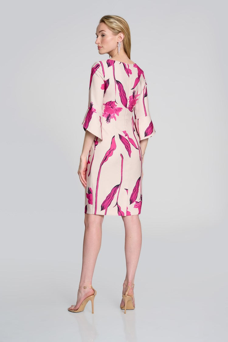 Floral Print Sheath Dress - Light Sand/pink