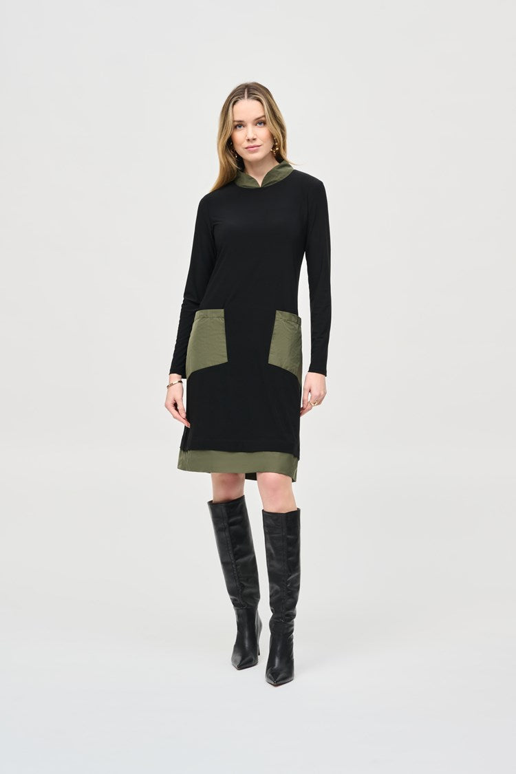 Silky Knit Trapeze Dress - Black/iguana