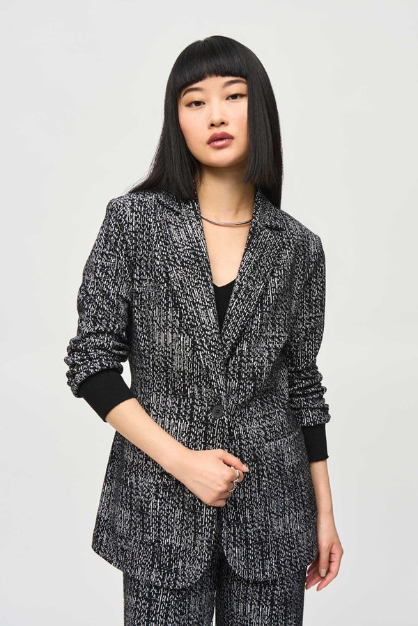 Tweed Knit Fitted Blazer - Black/off White