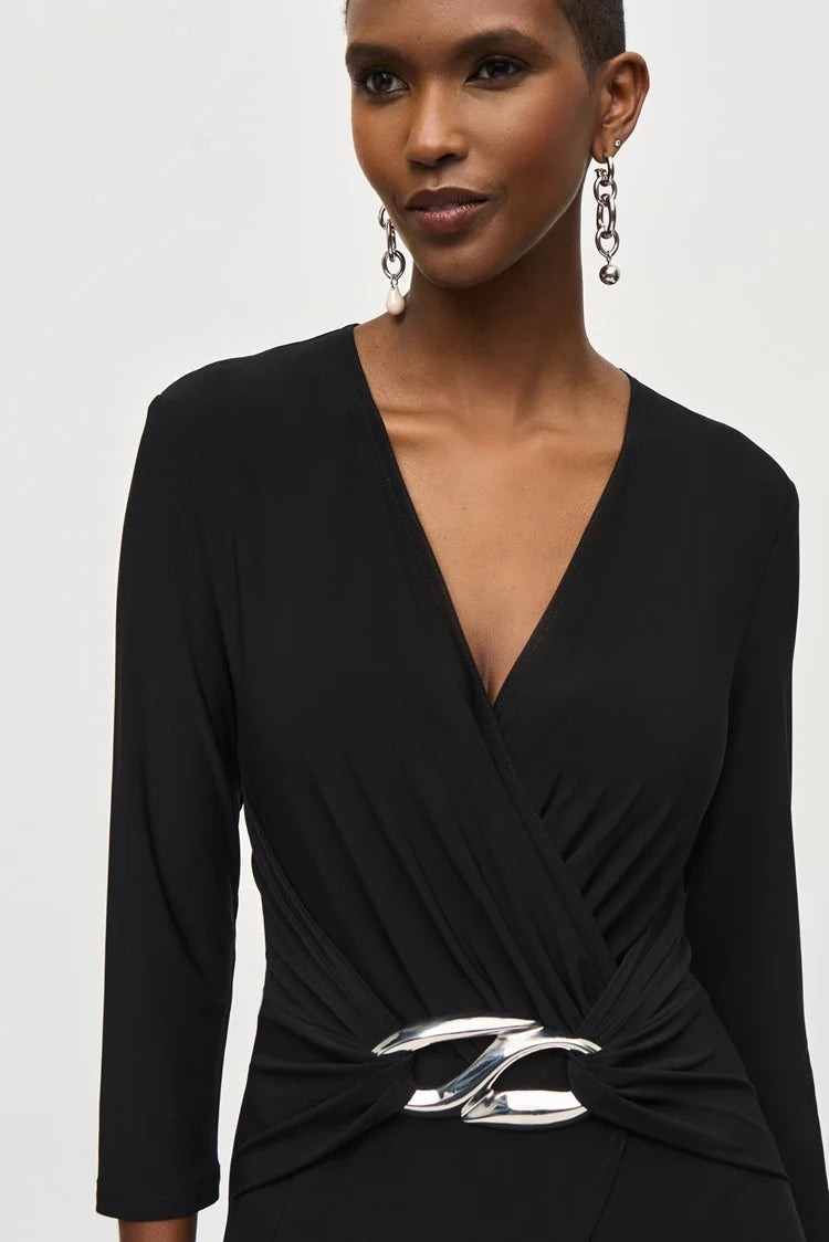 Silky Knit Wrap Jumpsuit - Black