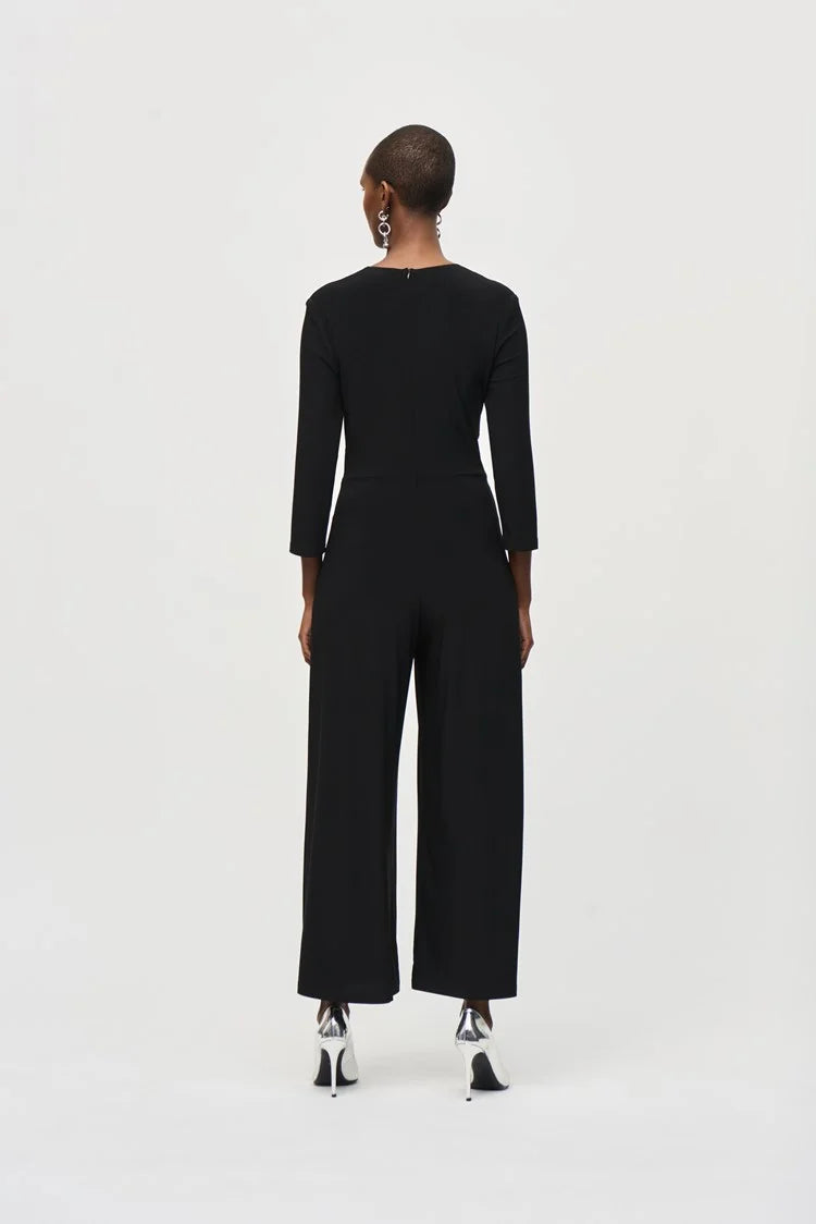 Silky Knit Wrap Jumpsuit - Black