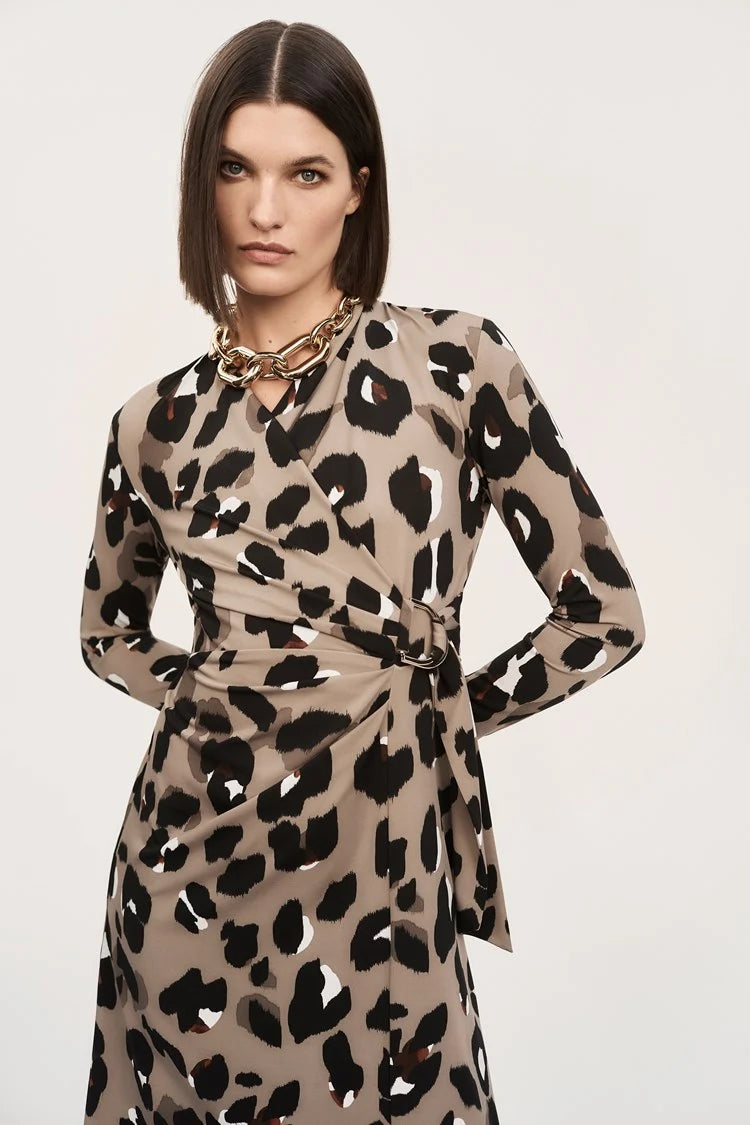 Animal Print Wrap Dress - Black/multi