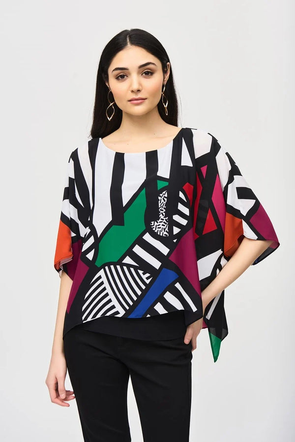 Georgette Poncho Top - Vanilla Multi