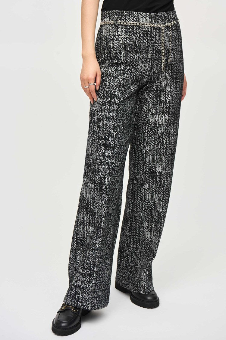 Wide-Leg Pull-On Pants - Black/off White