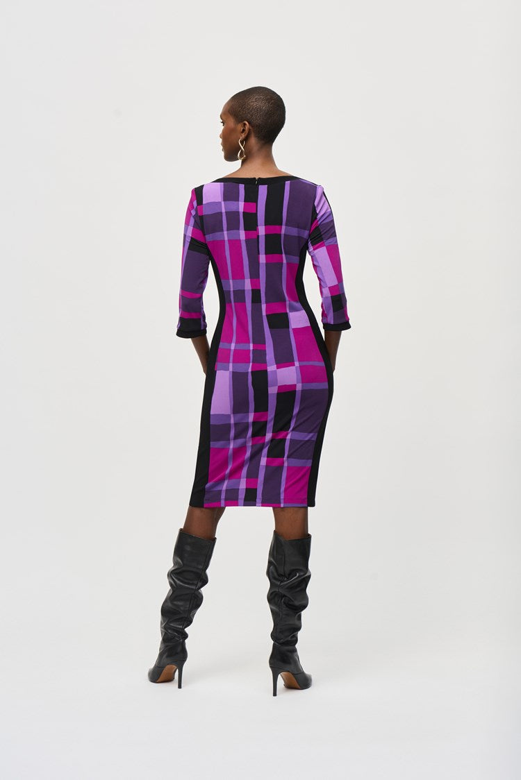 Silky Knit Plaid Dress - Purple/black