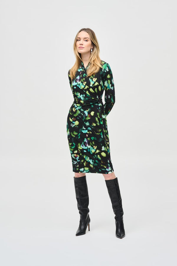 Abstract Print Wrap Dress - Black/multi