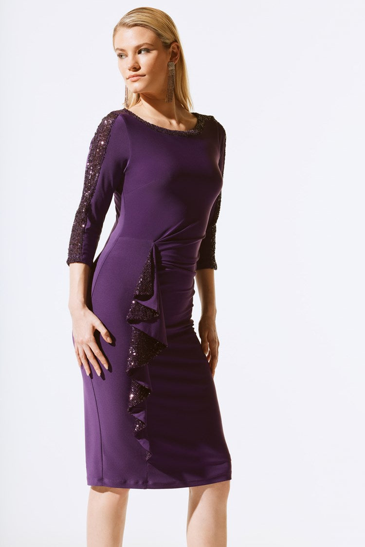 Knit Sequins Sheath Dress - Blackcurrant