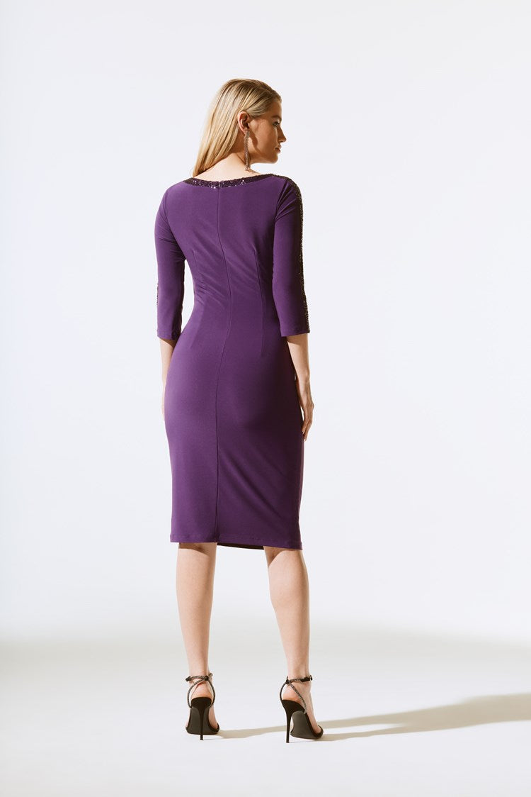 Knit Sequins Sheath Dress - Blackcurrant