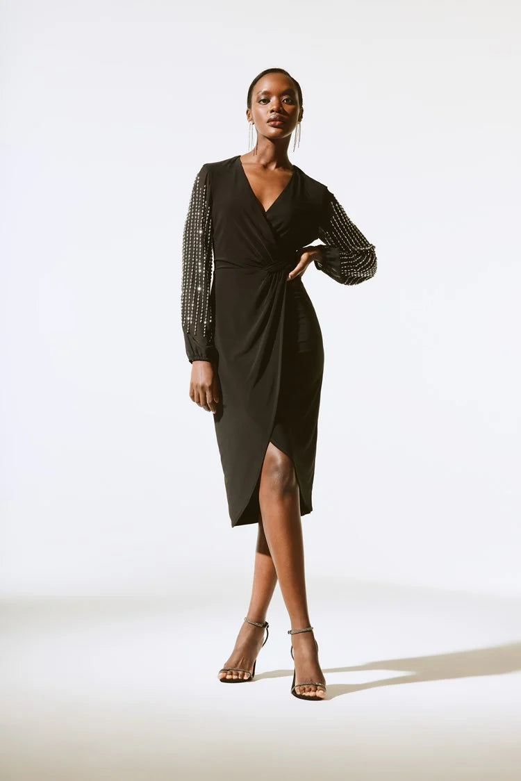 Silky Chiffon Wrap Dress - Black