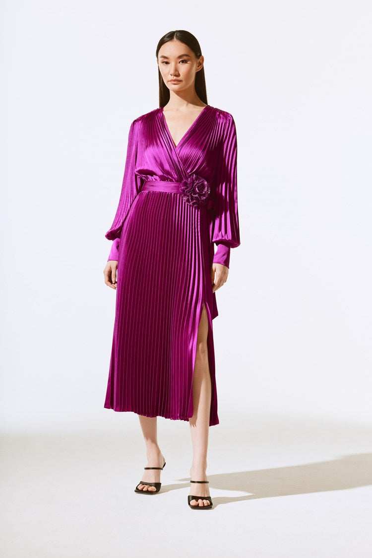 Satin Pleated Midi Dress - Empress