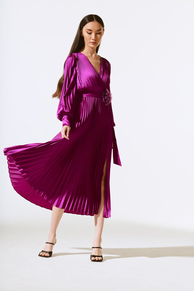 Satin Pleated Midi Dress - Empress