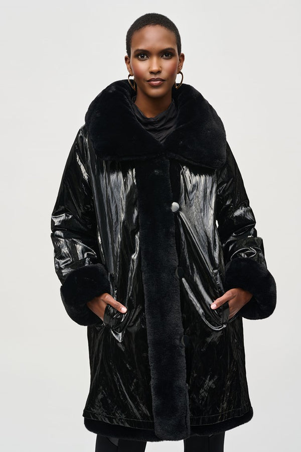 Reversible Faux Fur Coat - Black