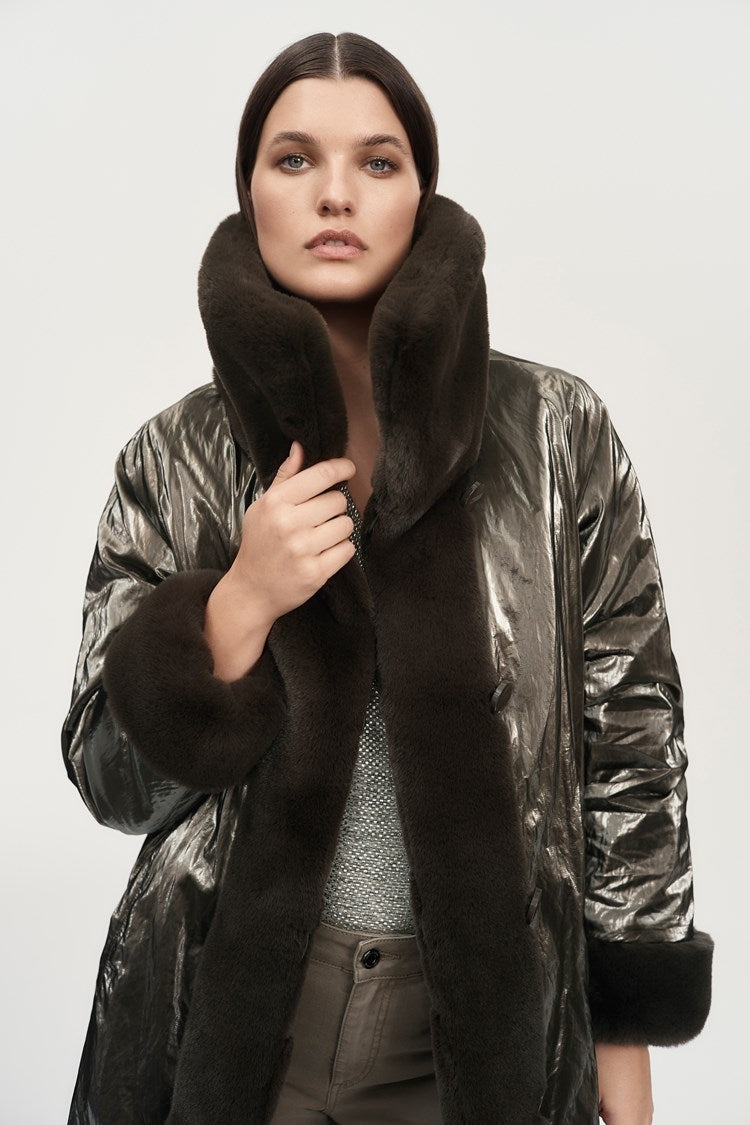 Reversible Faux Fur Coat - Taupe