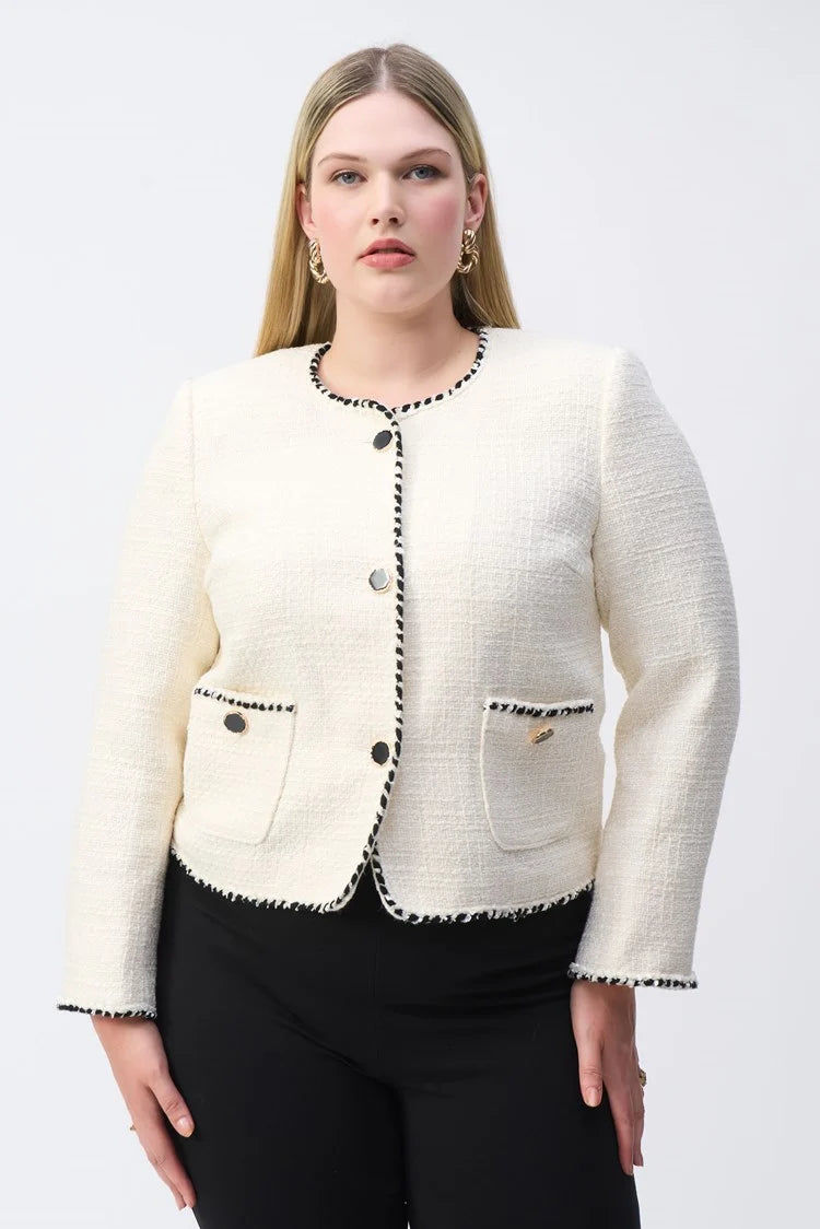 Contrast Trim Jacket - Winter White/black