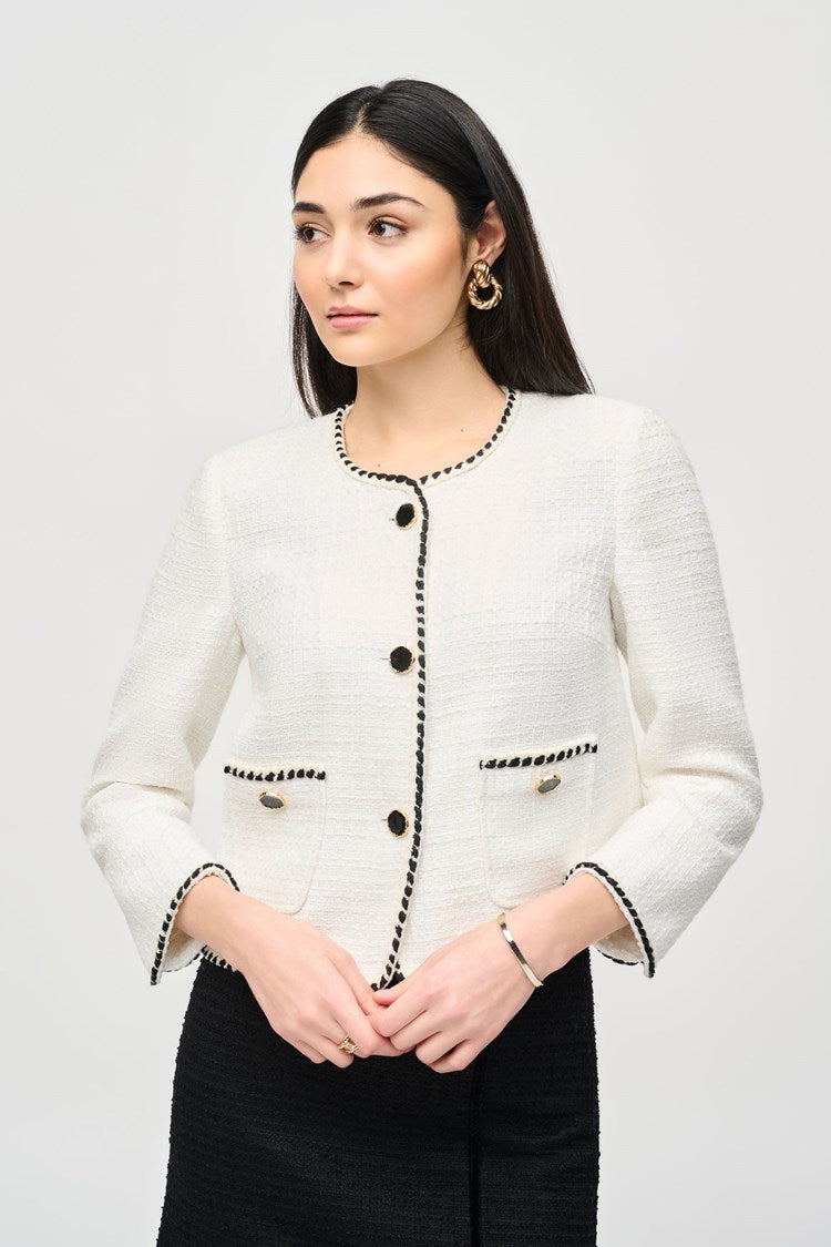 Contrast Trim Jacket - Winter White/black